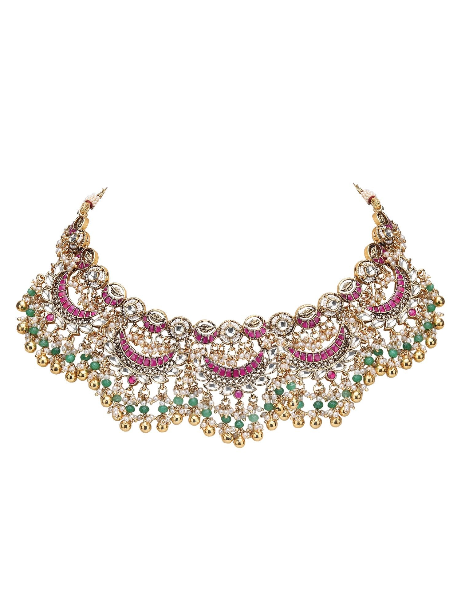 Multicolor Temple Crystal Necklace Set for Women - Auraa Trends - Necklace Set -Necklace Set Auraa Trends Bridal Collection