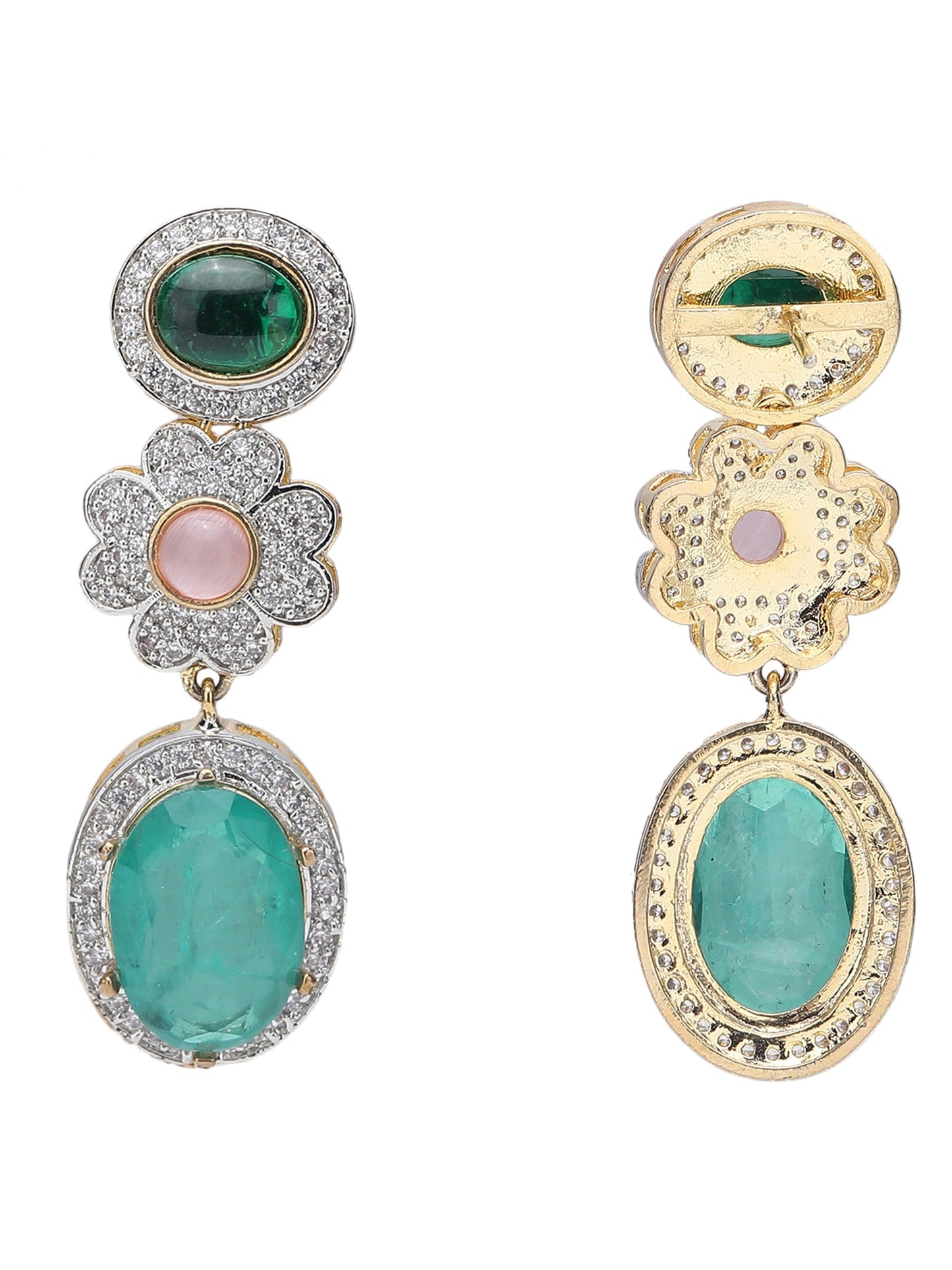 Multicolor Zircon-Styled Gold-Toned & White Gold Plated Handcrafted Necklace Set - Auraa Trends - Necklace Set -Festive