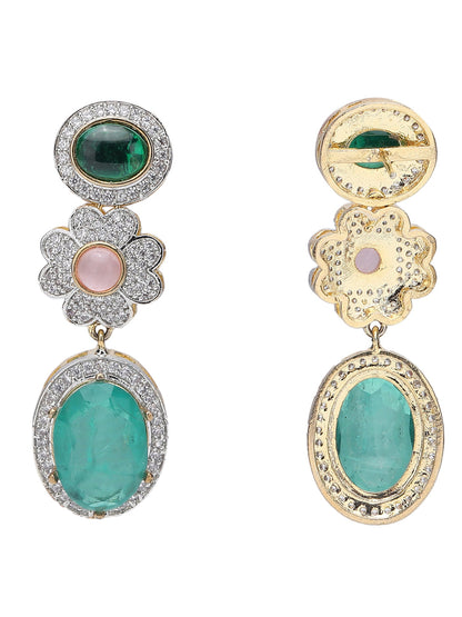 Multicolor Zircon-Styled Gold-Toned & White Gold Plated Handcrafted Necklace Set - Auraa Trends - Necklace Set -Festive