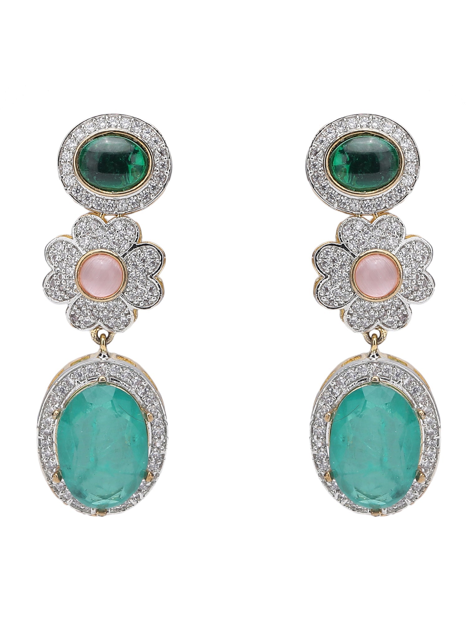Multicolor Zircon-Styled Gold-Toned & White Gold Plated Handcrafted Necklace Set - Auraa Trends - Necklace Set -Festive