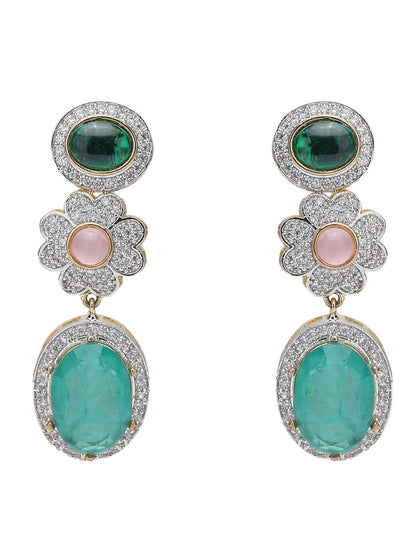 Multicolor Zircon-Styled Gold-Toned & White Gold Plated Handcrafted Necklace Set - Auraa Trends - Necklace Set -Festive
