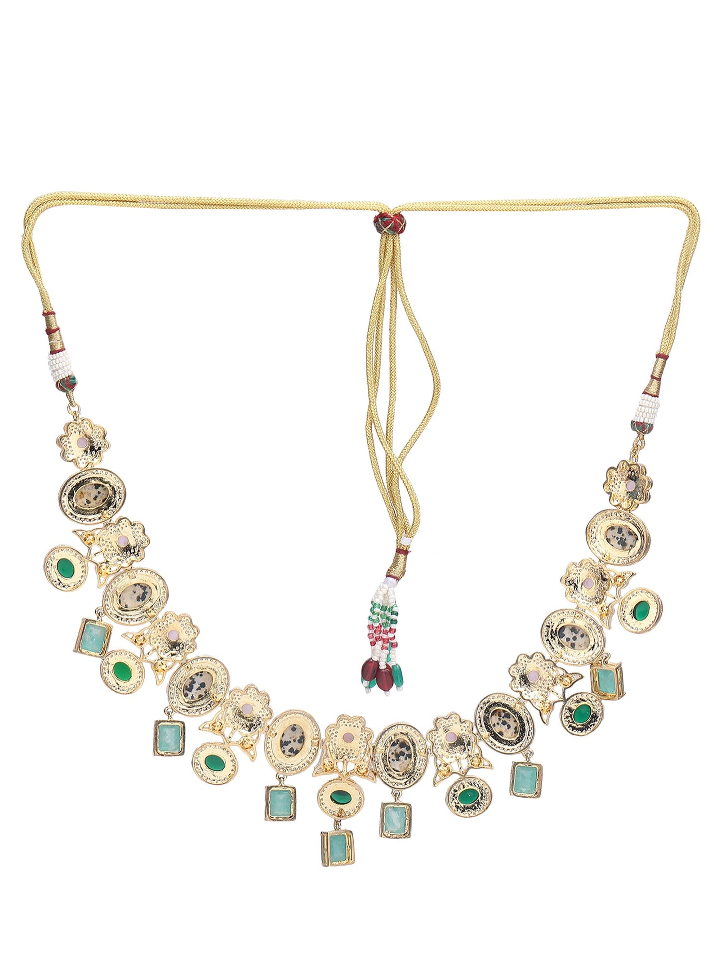 Multicolor Zircon-Styled Gold-Toned & White Gold Plated Handcrafted Necklace Set - Auraa Trends - Necklace Set -Festive