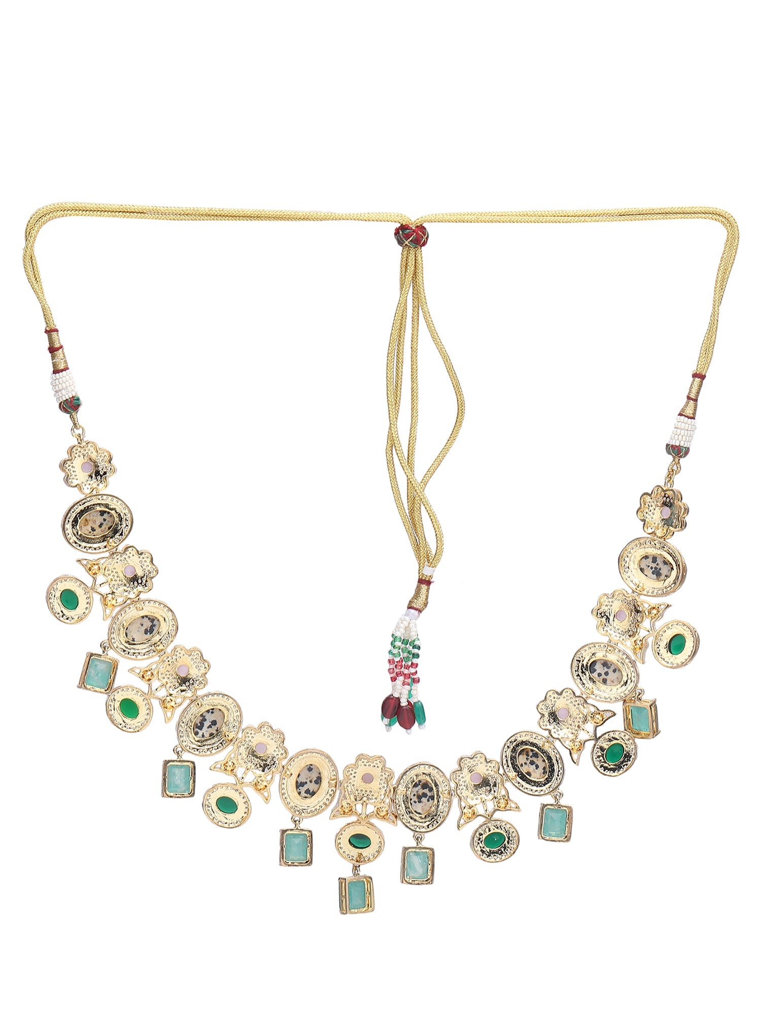 Multicolor Zircon-Styled Gold-Toned & White Gold Plated Handcrafted Necklace Set - Auraa Trends - Necklace Set -Festive