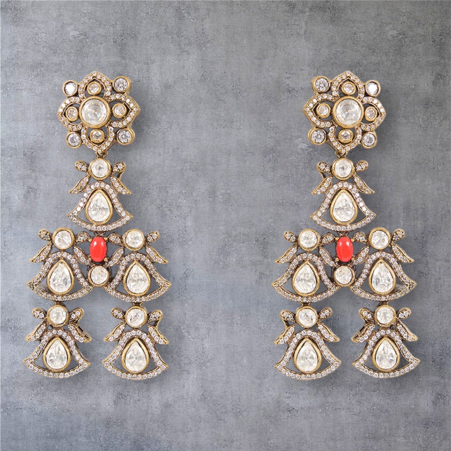 Multicoloured Heritage Polki Layered Necklace Set - Auraa Trends - necklace - # - Auraa Trends - Multicoloured Heritage Polki Layered Necklace Set