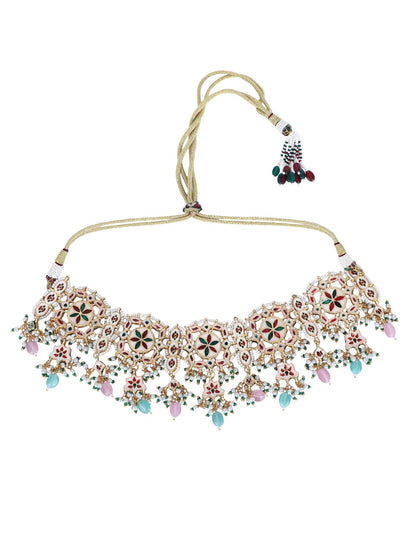 Necklace Set Radiant 22KT Gold Plated Kundan Pink - Auraa Trends - Necklaces - Necklace Set With Earrings Set
