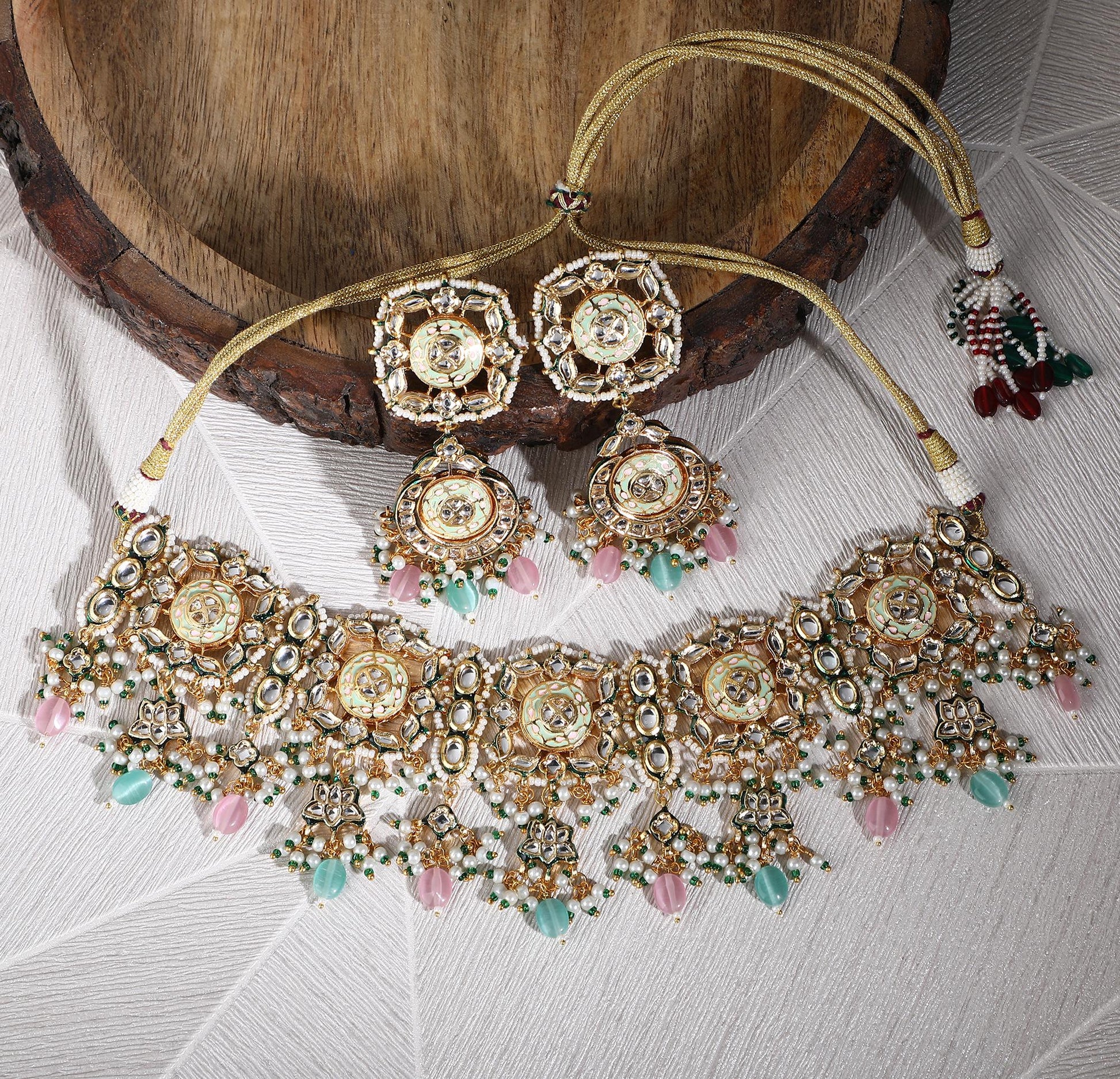 Necklace Set Radiant 22KT Gold Plated Kundan Pink - Auraa Trends - Necklaces - Radiant 22KT Gold Plated Kundan Pink Necklace