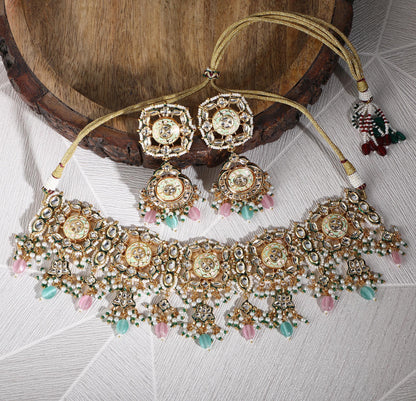 Necklace Set Radiant 22KT Gold Plated Kundan Pink - Auraa Trends - Necklaces - Radiant 22KT Gold Plated Kundan Pink Necklace