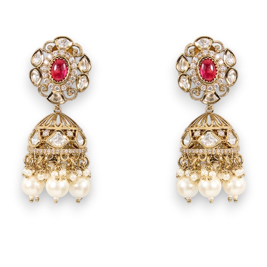 Neckpiece with Gradual Colors, Pearl Dangles, and Jhumka Ear Jewellery - Auraa Trends - Choker - # - Auraa Trends - Neckpiece with Gradual Colors, Pearl Dangles, and Jhumka Ear Jewellery