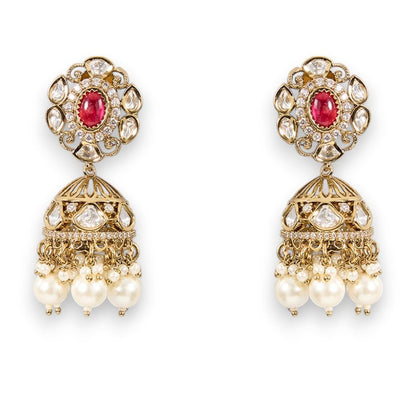 Neckpiece with Gradual Colors, Pearl Dangles, and Jhumka Ear Jewellery - Auraa Trends - Choker - # - Auraa Trends - Neckpiece with Gradual Colors, Pearl Dangles, and Jhumka Ear Jewellery