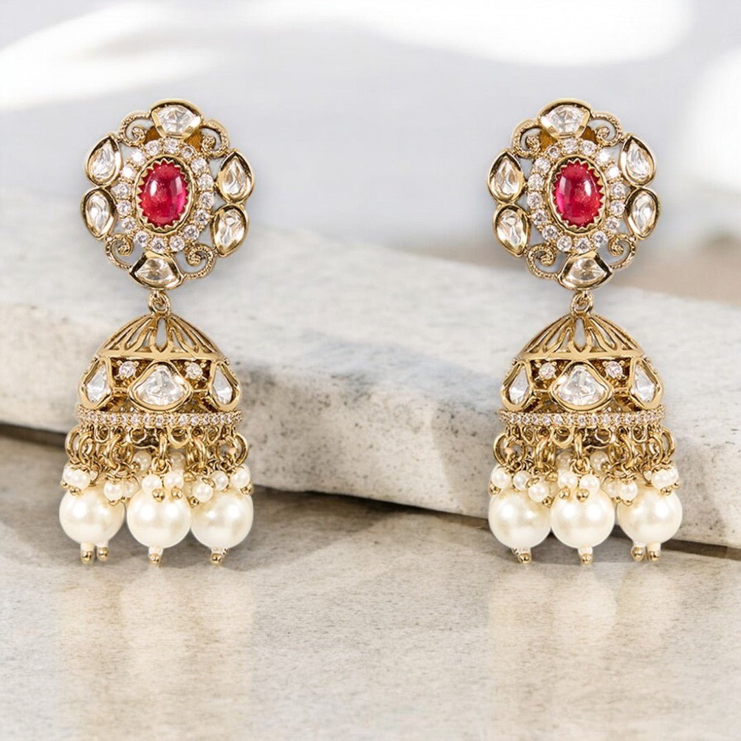 Neckpiece with Gradual Colors, Pearl Dangles, and Jhumka Ear Jewellery - Auraa Trends - Choker - # - Auraa Trends - Neckpiece with Gradual Colors, Pearl Dangles, and Jhumka Ear Jewellery