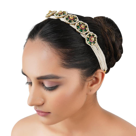 Noble Gold Plated Kundan Mathapatti - Auraa Trends - Mathapati - # - Auraa Trends - Noble Gold Plated Kundan Head Band