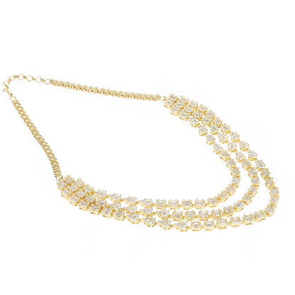 Opulent Diamonte 3 Strings Necklace Set - Auraa Trends - Necklace Set Auraa Trends - Opulent Diamonte 3 Strings Necklace Set