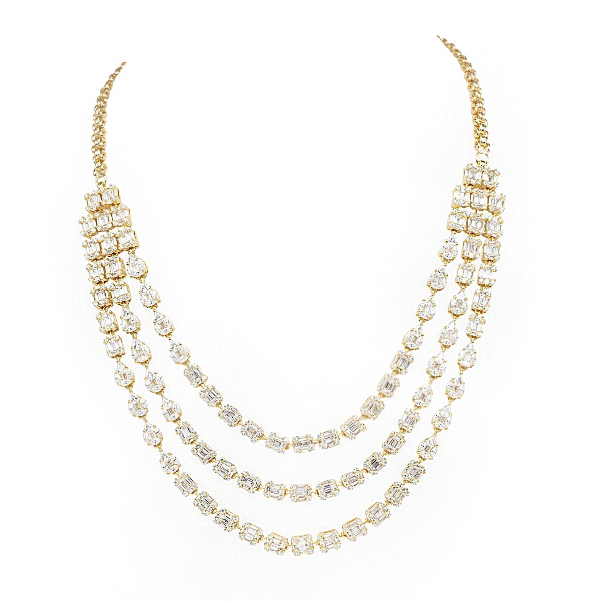 Opulent Diamonte 3 Strings Necklace Set - Auraa Trends - Necklace Set Auraa Trends - Opulent Diamonte 3 Strings Necklace Set