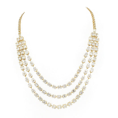 Opulent Diamonte 3 Strings Necklace Set - Auraa Trends - Necklace Set Auraa Trends - Opulent Diamonte 3 Strings Necklace Set
