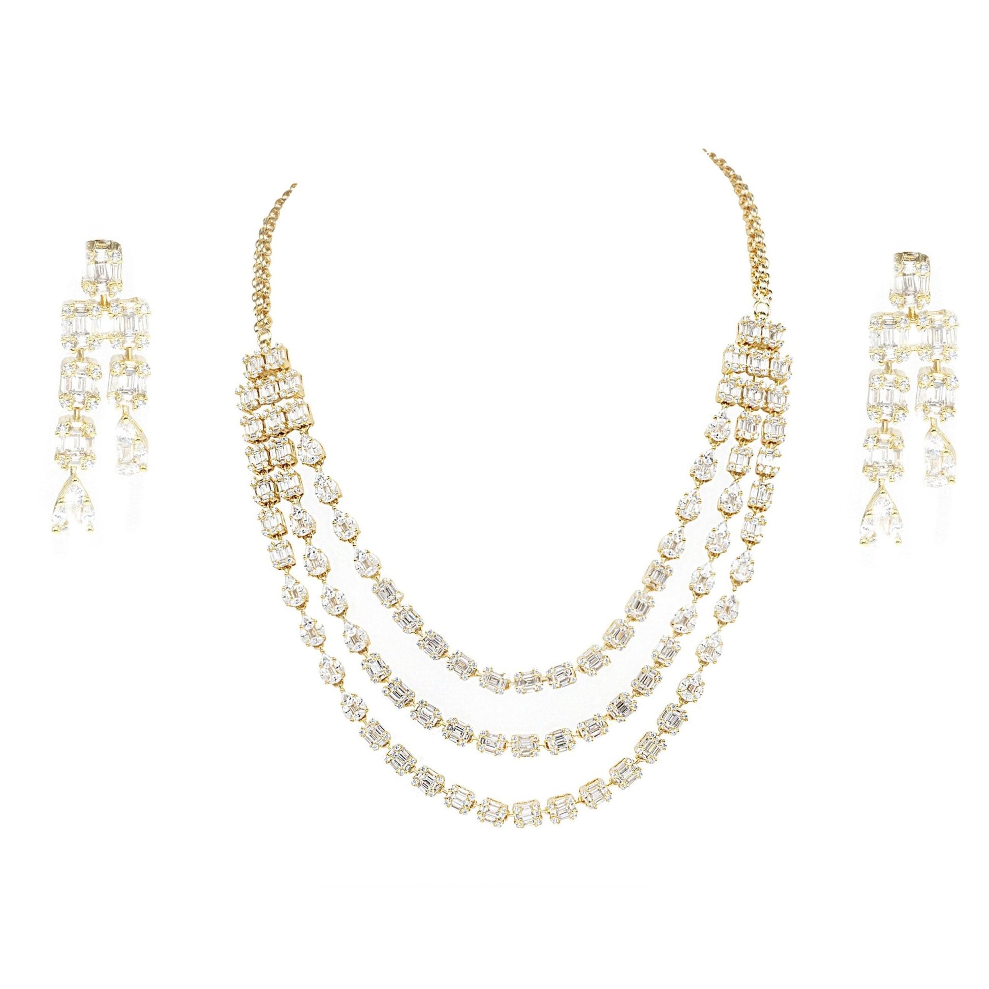 Opulent Diamonte 3 Strings Necklace Set - Auraa Trends - Necklace Set Auraa Trends - Opulent Diamonte 3 Strings Necklace Set