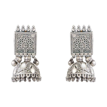 Oxidised Silver - Plated Temple Design Choker Necklace Set with Earrings for Women - Auraa Trends - Necklace Set -  - Auraa Trends - "Oxidised silver temple design choker necklace with earrings set for women – ethnic Indian jewelry"