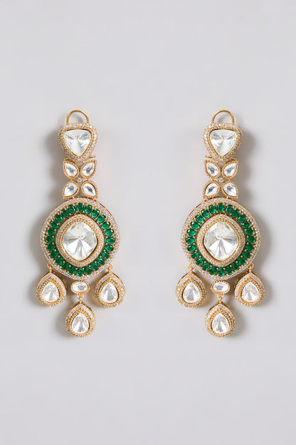 Pearl &amp; Polki Layered Kundan Necklace Set with Green Detailing - Auraa Trends - Necklace - Kundan Necklace  Green Set