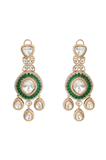 Pearl &amp; Polki Layered Kundan Necklace Set with Green Detailing - Auraa Trends - Necklace - Kundan Necklace  Green Set