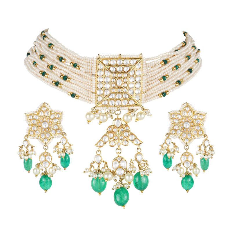 Pearl Choker Necklace Set For Women And Girls - Auraa Trends - Choker - Pearl Choker Necklace Set For Women And Girls