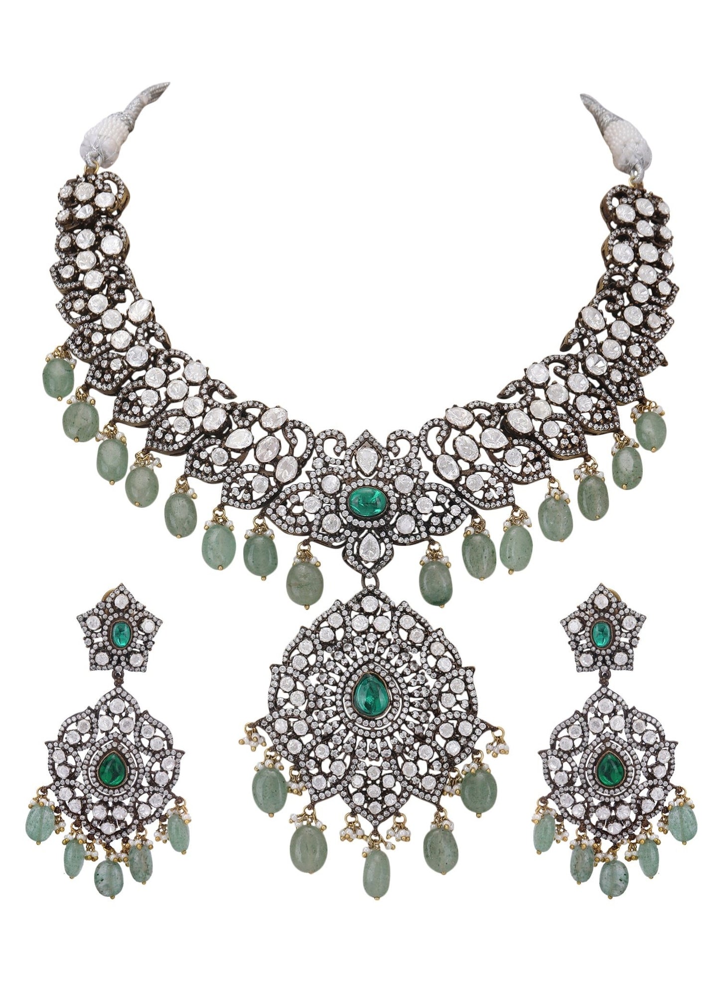 Plated American Diamond Zircon Necklace Set - Auraa Trends - Necklace Set Rhodium Plated American Diamond Zircon Necklace Set