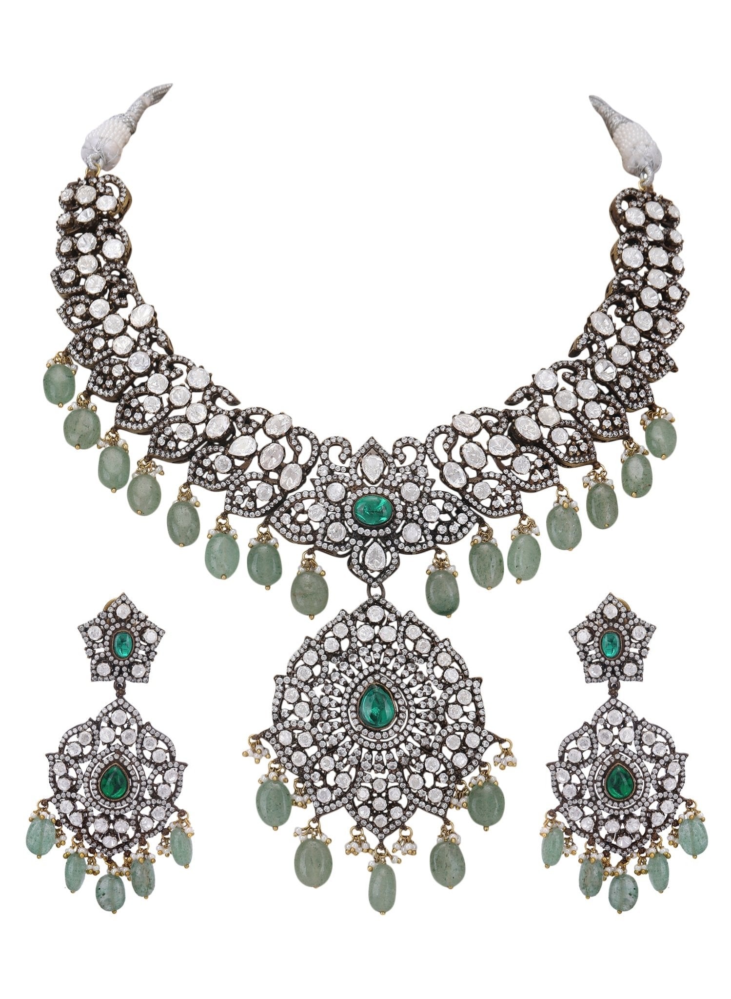 Plated American Diamond Zircon Necklace Set - Auraa Trends - Necklace Set Rhodium Plated American Diamond Zircon Necklace Set