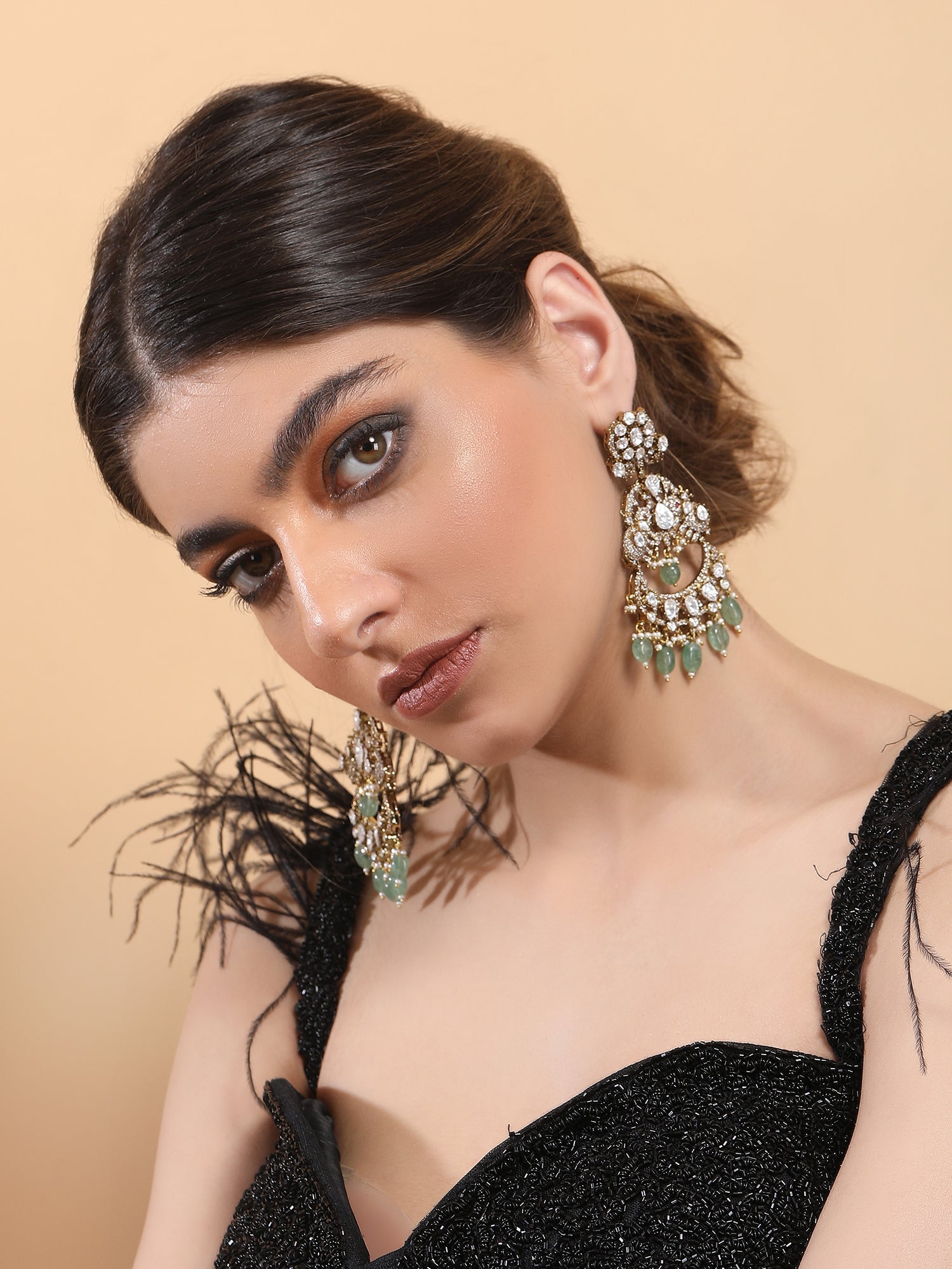 Polki & Green Jade Earrings - Auraa Trends - Earring Set - # - Auraa Trends - Polki & Green Jade Earrings