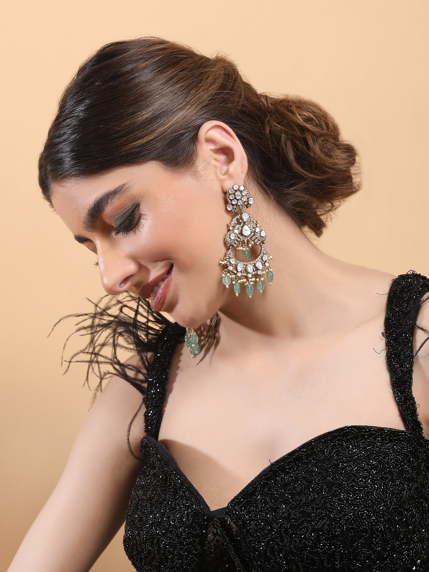 Polki & Green Jade Earrings - Auraa Trends - Earring Set - # - Auraa Trends - Polki & Green Jade Earrings