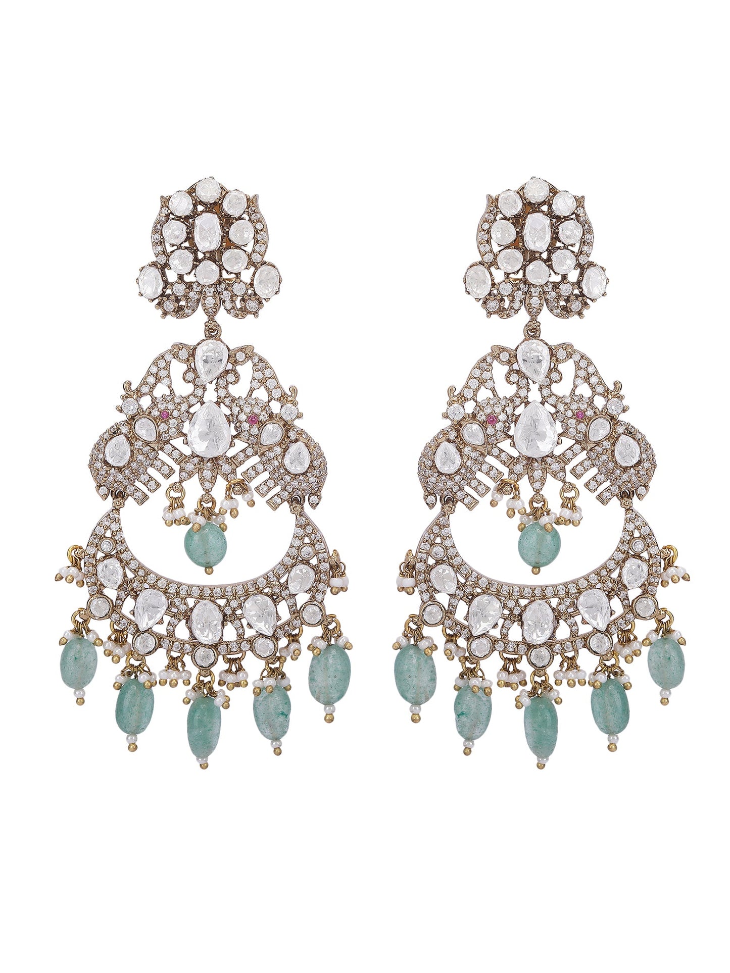 Polki & Green Jade Earrings - Auraa Trends - Earring Set - # - Auraa Trends - Polki & Green Jade Earrings