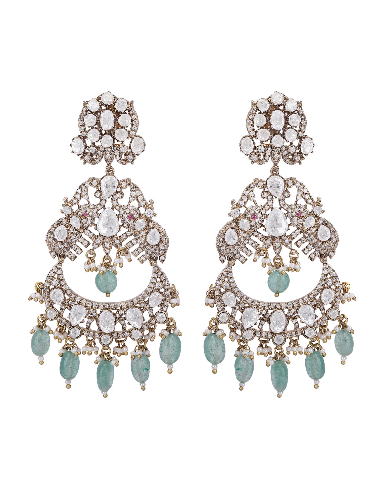 Polki & Green Jade Earrings - Auraa Trends - Earring Set - # - Auraa Trends - Polki & Green Jade Earrings