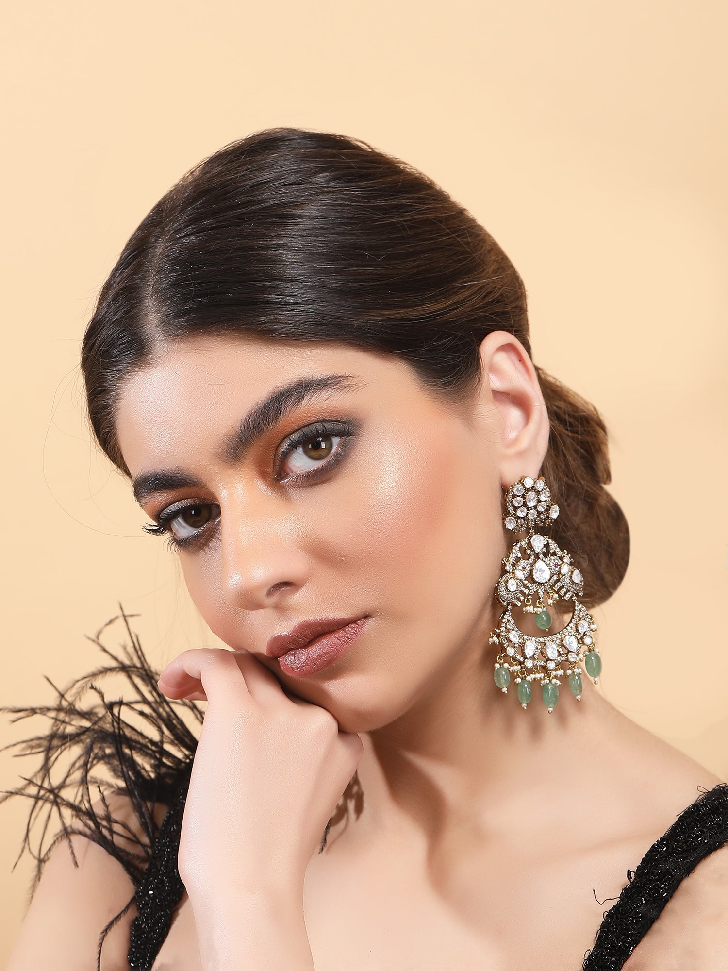 Polki & Green Jade Earrings - Auraa Trends - Earring Set - # - Auraa Trends - Polki & Green Jade Earrings