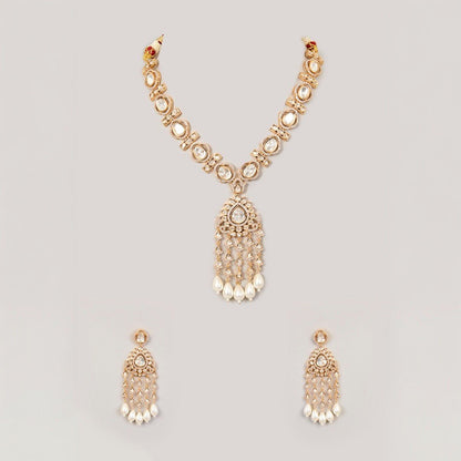 Polki Kundan Pearl Drop Necklace Set. - Auraa Trends - necklace - # - Auraa Trends - Polki Kundan Pearl Drop Necklace Set.