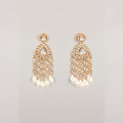 Polki Kundan Pearl Drop Necklace Set. - Auraa Trends - necklace - # - Auraa Trends - Polki Kundan Pearl Drop Necklace Set.