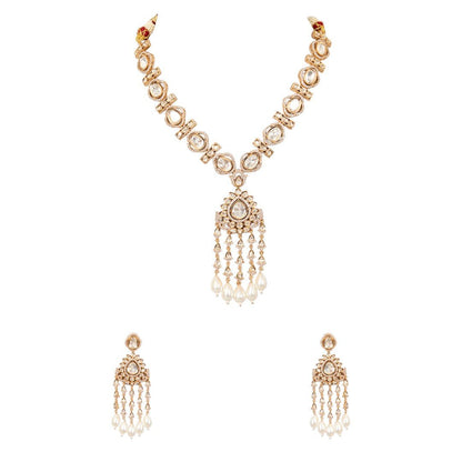 Polki Kundan Pearl Drop Necklace Set. - Auraa Trends - necklace - # - Auraa Trends - Polki Kundan Pearl Drop Necklace Set.
