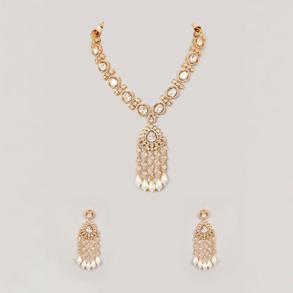 Polki Kundan Pearl Drop Necklace Set. - Auraa Trends - necklace - # - Auraa Trends - Polki Kundan Pearl Drop Necklace Set.