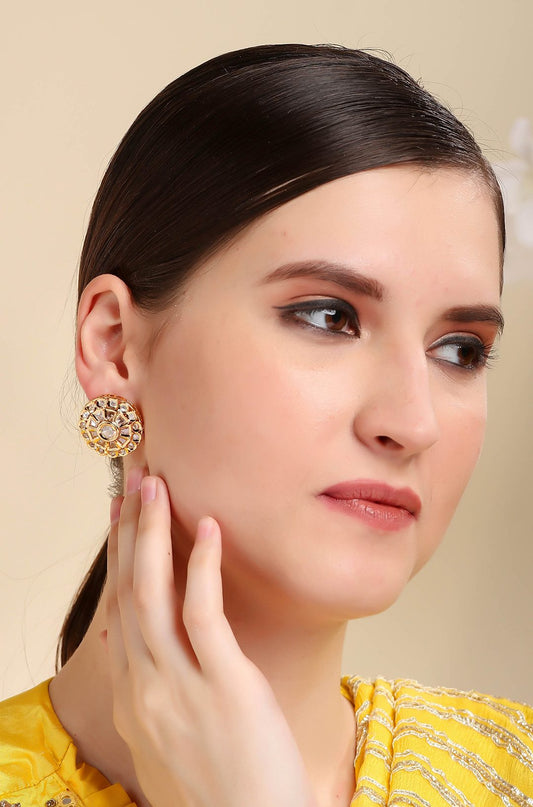 Precious Gold Plated Kundan Stud Earrings - Auraa Trends - Studs - # - Auraa Trends - Precious Gold Plated Kundan Stud Earrings