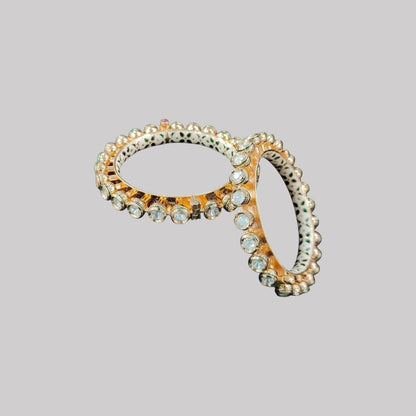 Premium Gold - Plated Openable Kundan Bangles with White Enamel Detailing for Women - Auraa Trends - Bangles -  - Auraa Trends - "Gold - plated openable kundan bangles with white enamel detailing and large round stones – traditional Indian festive jewelry"