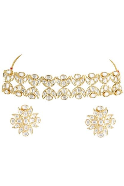 Prestigious Gold Plated Kundan Choker Necklace Set - Auraa Trends