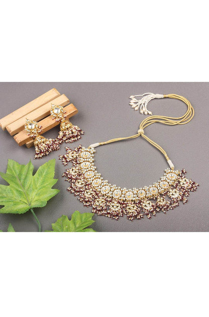 Prestigious Gold Plated Kundan Necklace Set - Auraa Trends