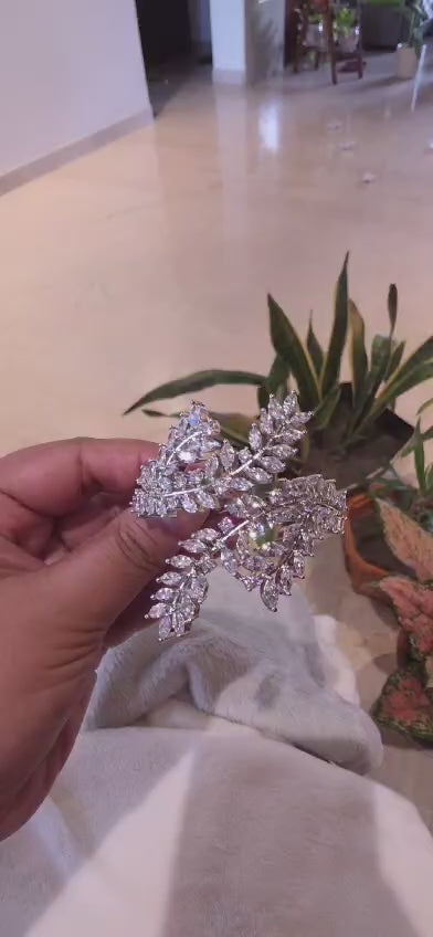 Silver CZ Leaf Design Arm Cuff Bracelet