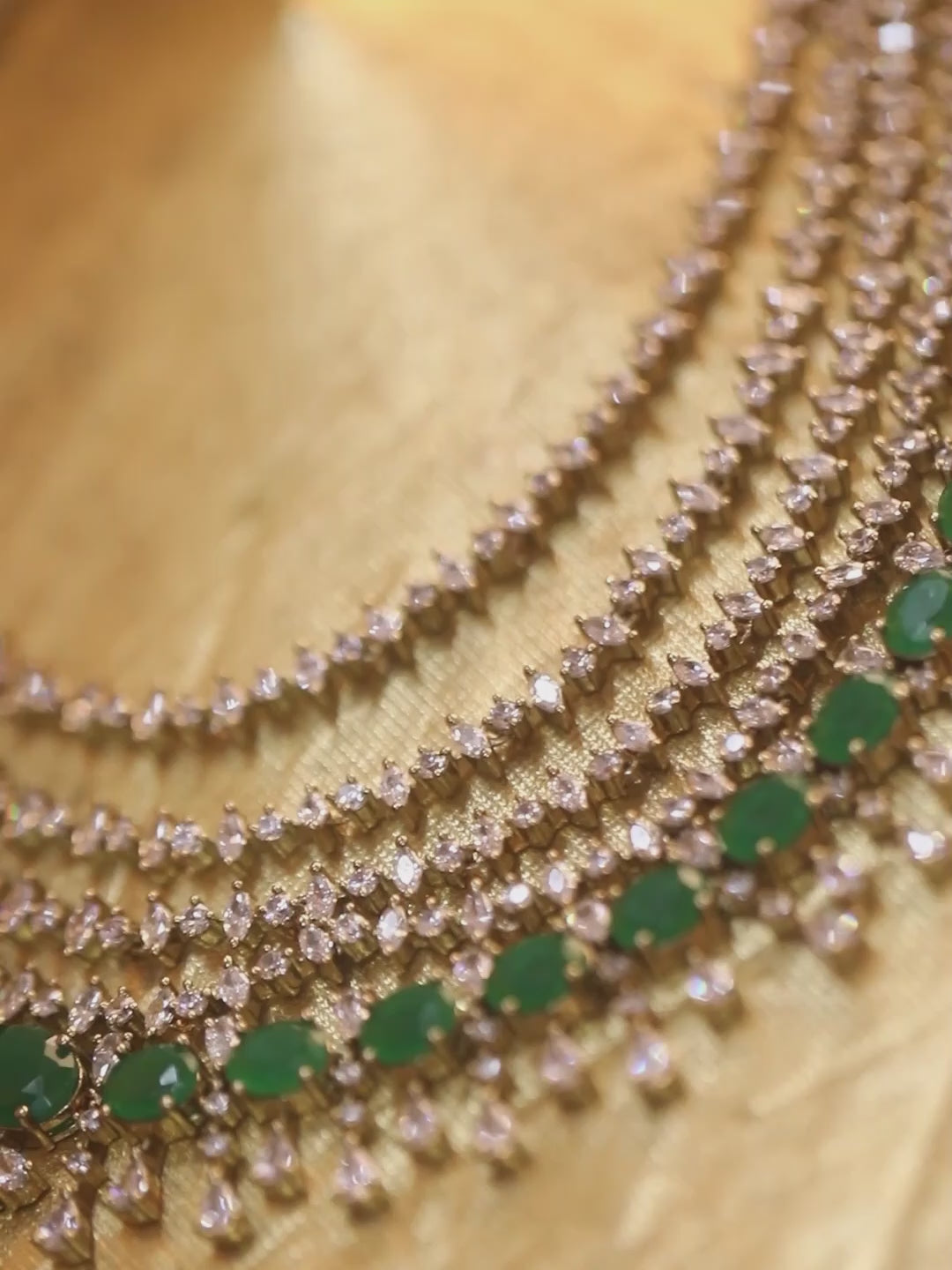 Silver-tone multi-layer emerald green necklace set with chandelier earrings, statement bridal jewelry with oval green stones and crystal detailing