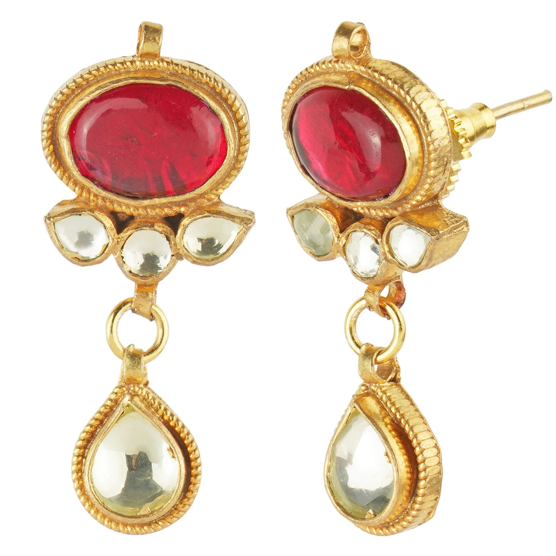 Pristine Choker Set with Red Semi Precious Stone - Auraa Trends - Necklaces Pristine Choker Set with Red Semi Precious Stone