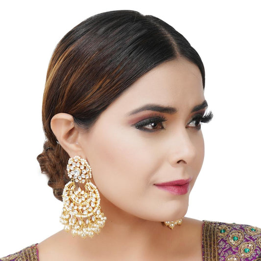 Queenly Gold Plated Kundan Chandbaali Earring - Auraa Trends - Chandbali - # - Auraa Trends - Kundan Chandbali Earring