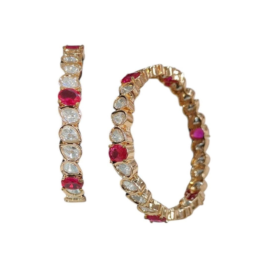 Red and White Stone Studded Gold - Plated Bangles for Women - Auraa Trends - Bangles -  - Auraa Trends - "Gold - plated red and white stone - studded bangles for women – bridal and festive jewelry set"