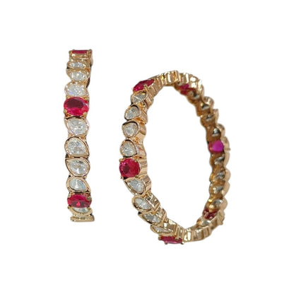 Red and White Stone Studded Gold - Plated Bangles for Women - Auraa Trends - Bangles -  - Auraa Trends - "Gold - plated red and white stone - studded bangles for women – bridal and festive jewelry set"