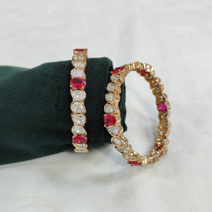 Red and White Stone Studded Gold - Plated Bangles for Women - Auraa Trends - Bangles -  - Auraa Trends - "Gold - plated red and white stone - studded bangles for women – bridal and festive jewelry set"