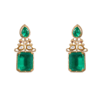 Regal Emerald Drop Choker Necklace Set with Matching Earrings - Auraa Trends - emerald choker set, bridal emerald necklace,