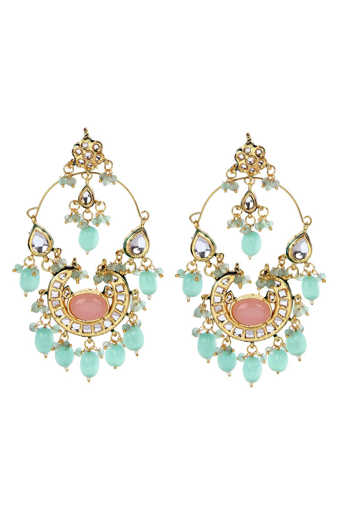 Regal Gold Plated Kundan Chandelier Earrings - Auraa Trends - Chandelier Earrings - Regal Gold Plated Kundan Chandelier