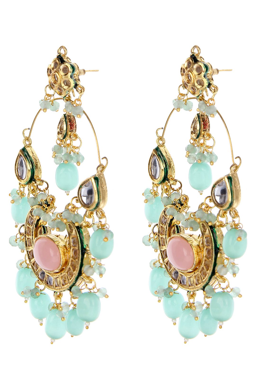 Regal Gold Plated Kundan Chandelier Earrings - Auraa Trends - Chandelier Earrings - Regal Gold Plated Kundan Chandelier