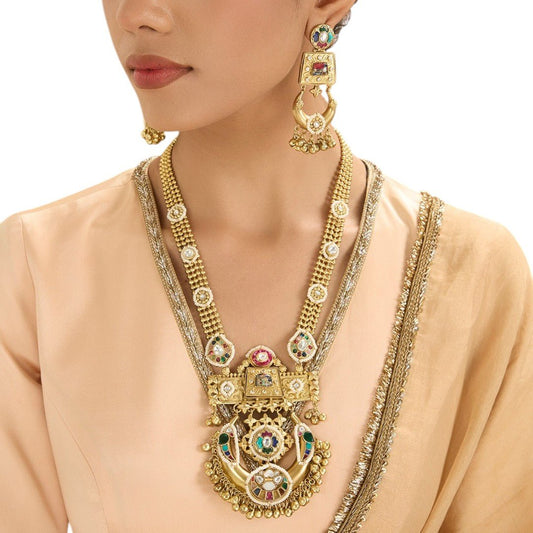 Regal Heritage Temple Necklace Set with Matching Earrings - Auraa Trends - necklace -  - Auraa Trends - Regal Heritage Temple Necklace Set with Matching Earrings