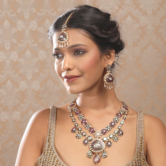 Regal Kundan & Meenakari Bridal Necklace Set - Auraa Trends - Trends - Regal Kundan & Meenakari Bridal Necklace Set Online
